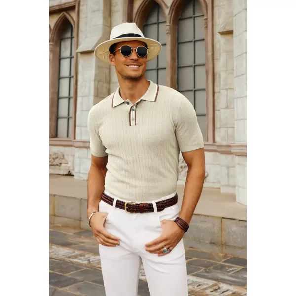 PJ PAUL JONES Mens Knitted Polo Shirts Short Sleeve Textured Pullover Golf Polo T Shirts