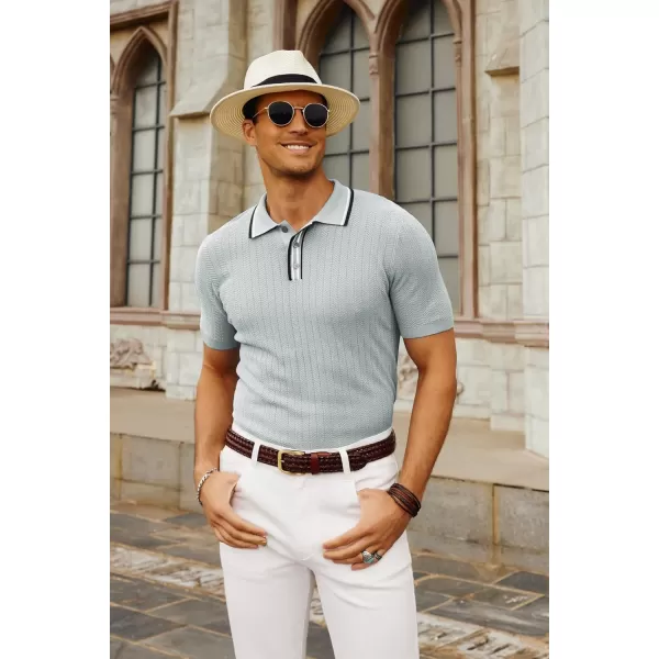 PJ PAUL JONES Mens Knitted Polo Shirts Short Sleeve Textured Pullover Golf Polo T Shirts