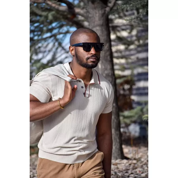 PJ PAUL JONES Mens Knitted Polo Shirts Short Sleeve Textured Pullover Golf Polo T Shirts
