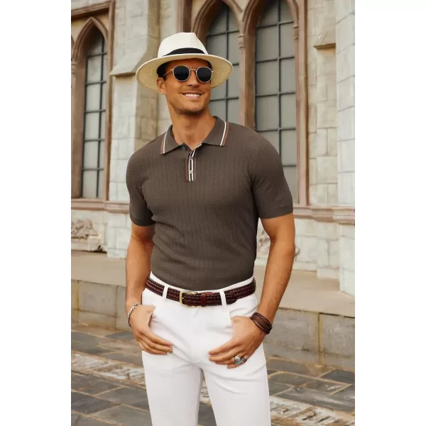 PJ PAUL JONES Mens Knitted Polo Shirts Short Sleeve Textured Pullover Golf Polo T Shirts