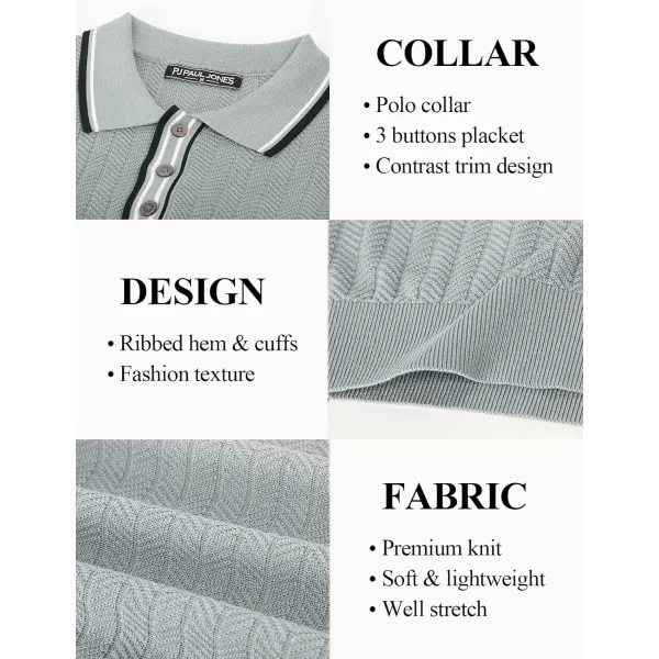 PJ PAUL JONES Mens Knitted Polo Shirts Short Sleeve Textured Pullover Golf Polo T Shirts