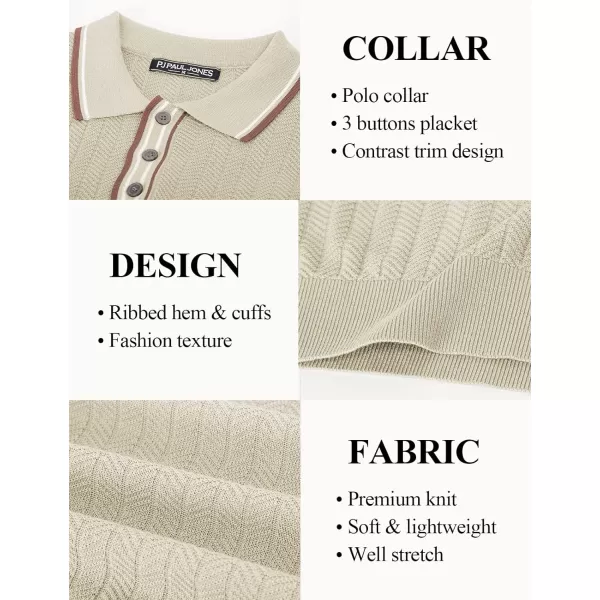 PJ PAUL JONES Mens Knitted Polo Shirts Short Sleeve Textured Pullover Golf Polo T Shirts