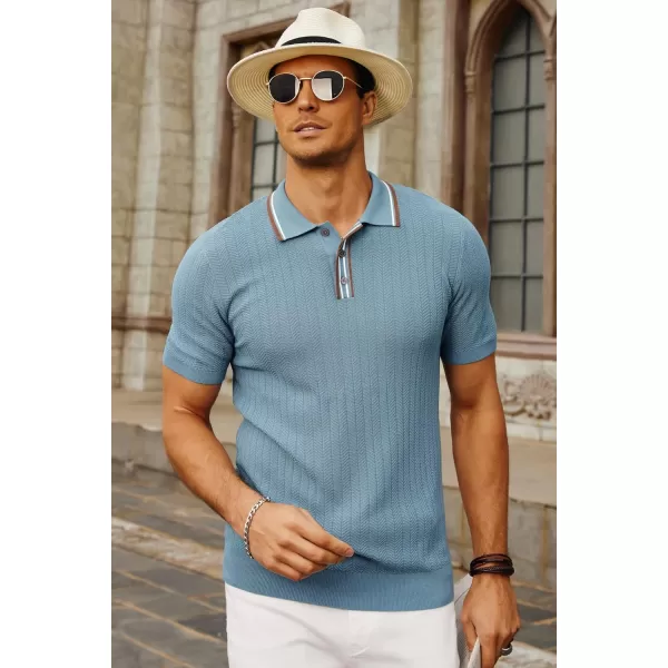 PJ PAUL JONES Mens Knitted Polo Shirts Short Sleeve Textured Pullover Golf Polo T Shirts