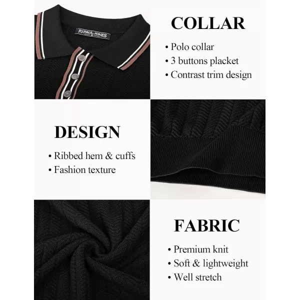 PJ PAUL JONES Mens Knitted Polo Shirts Short Sleeve Textured Pullover Golf Polo T Shirts