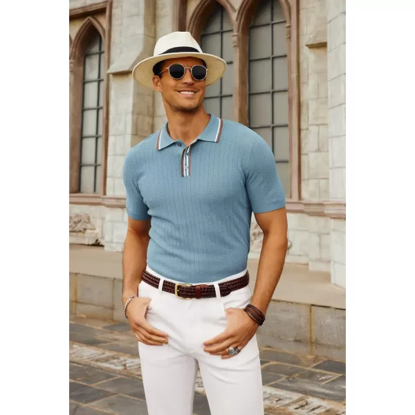 PJ PAUL JONES Mens Knitted Polo Shirts Short Sleeve Textured Pullover Golf Polo T Shirts