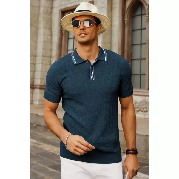PJ PAUL JONES Mens Knitted Polo Shirts Short Sleeve Textured Pullover Golf Polo T Shirts