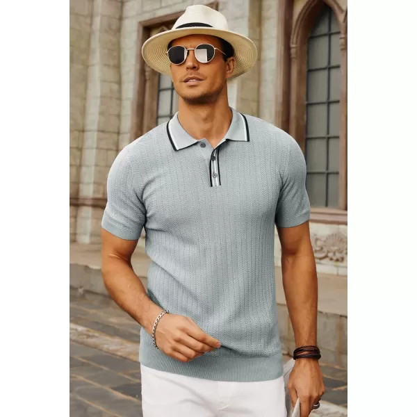 PJ PAUL JONES Mens Knitted Polo Shirts Short Sleeve Textured Pullover Golf Polo T Shirts