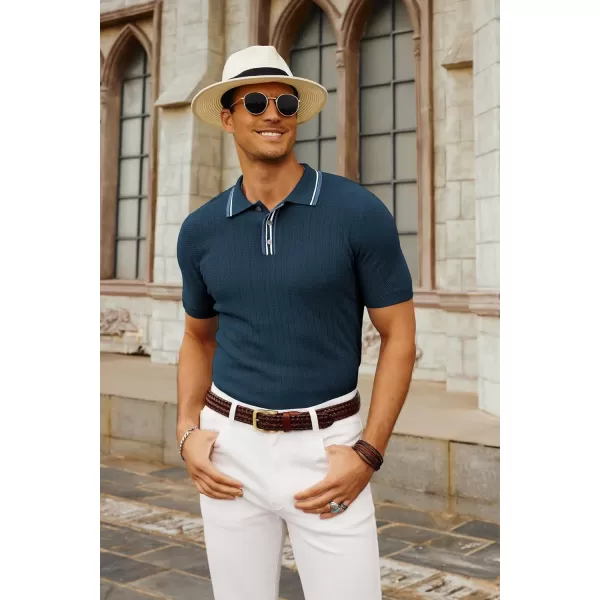 PJ PAUL JONES Mens Knitted Polo Shirts Short Sleeve Textured Pullover Golf Polo T Shirts
