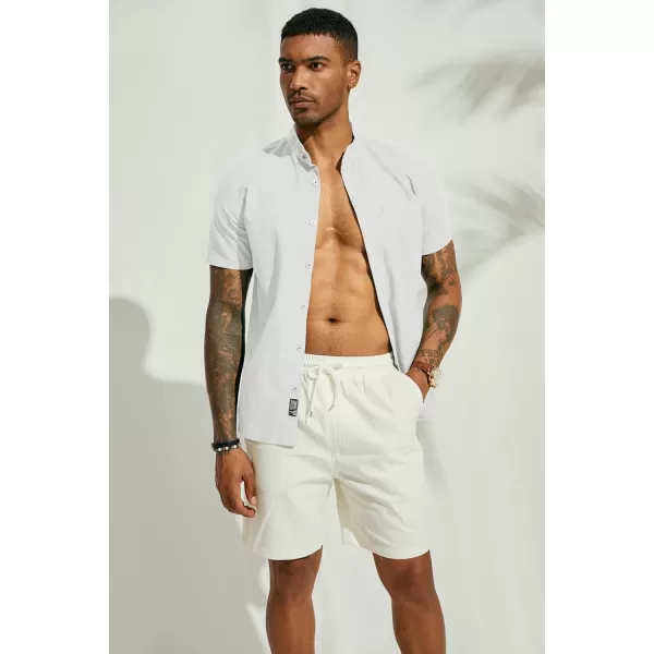 PJ PAUL JONES Mens Linen Shirts Casual Band Collar Short Sleeve Button Down Summer Beach Shirts