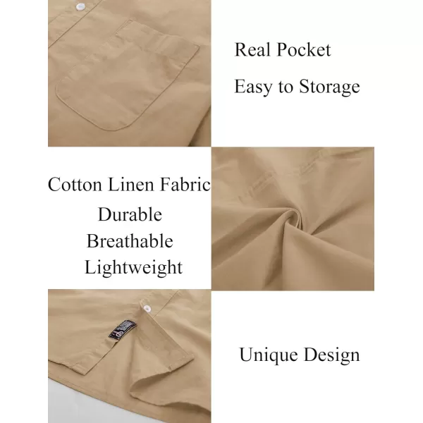 PJ PAUL JONES Mens Linen Shirts Casual Band Collar Short Sleeve Button Down Summer Beach Shirts