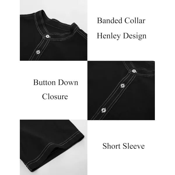 PJ PAUL JONES Mens Linen Shirts Casual Band Collar Short Sleeve Button Down Summer Beach Shirts