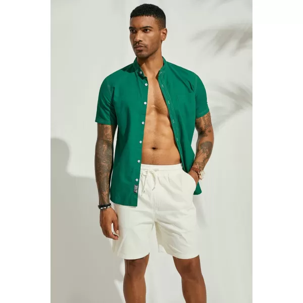 PJ PAUL JONES Mens Linen Shirts Casual Band Collar Short Sleeve Button Down Summer Beach Shirts