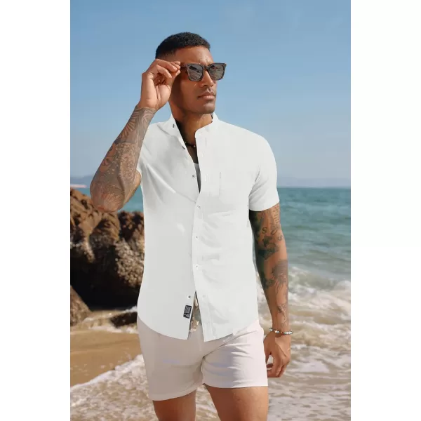 PJ PAUL JONES Mens Linen Shirts Casual Band Collar Short Sleeve Button Down Summer Beach Shirts