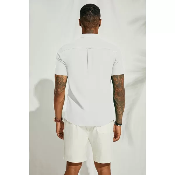 PJ PAUL JONES Mens Linen Shirts Casual Band Collar Short Sleeve Button Down Summer Beach Shirts
