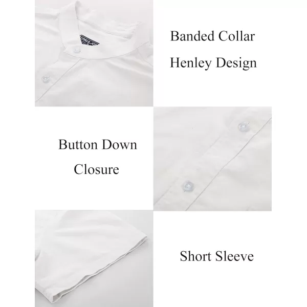 PJ PAUL JONES Mens Linen Shirts Casual Band Collar Short Sleeve Button Down Summer Beach Shirts