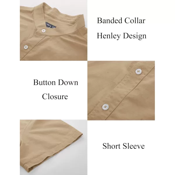 PJ PAUL JONES Mens Linen Shirts Casual Band Collar Short Sleeve Button Down Summer Beach Shirts