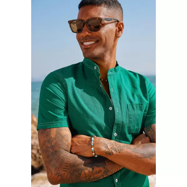 PJ PAUL JONES Mens Linen Shirts Casual Band Collar Short Sleeve Button Down Summer Beach Shirts