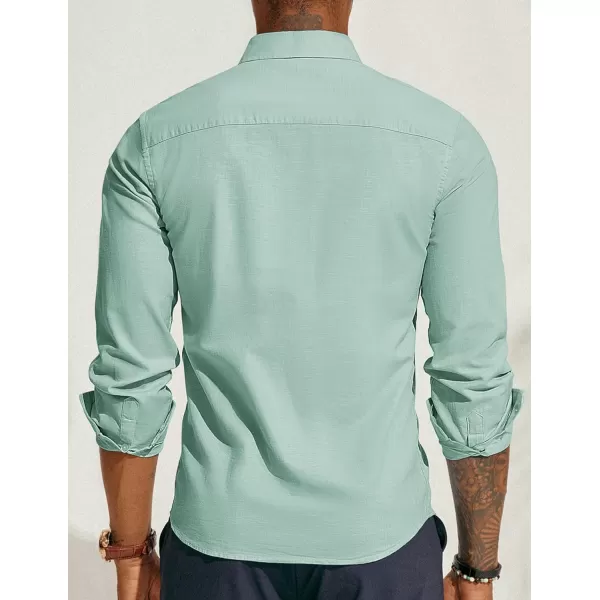 PJ PAUL JONES Men's Linen Shirts Long Sleeve Casual Button Down Shirt Breathable Dress Shirts
