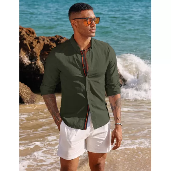 PJ PAUL JONES Men's Linen Shirts Long Sleeve Casual Button Down Shirt Breathable Dress Shirts