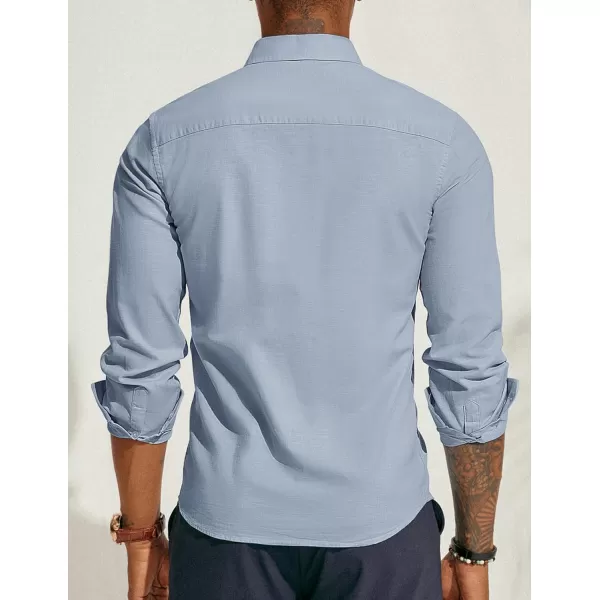 PJ PAUL JONES Men's Linen Shirts Long Sleeve Casual Button Down Shirt Breathable Dress Shirts
