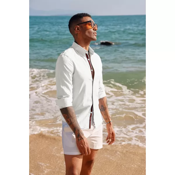 PJ PAUL JONES Men's Linen Shirts Long Sleeve Casual Button Down Shirt Breathable Dress Shirts