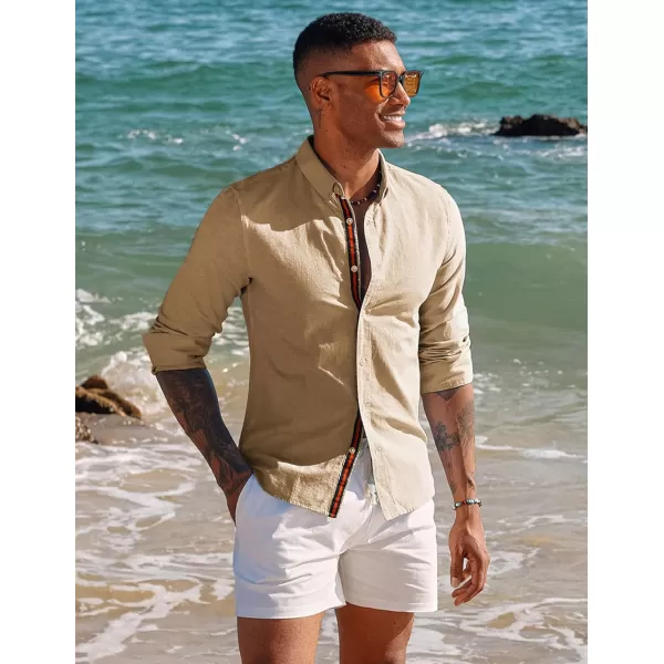 PJ PAUL JONES Men's Linen Shirts Long Sleeve Casual Button Down Shirt Breathable Dress Shirts