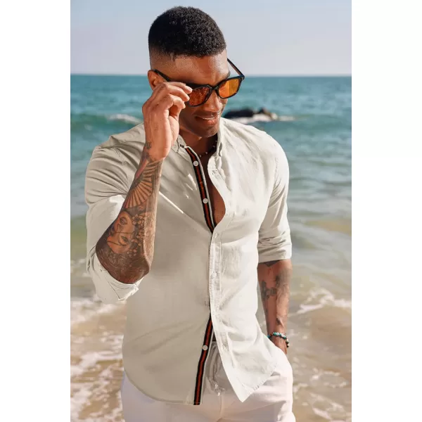 PJ PAUL JONES Men's Linen Shirts Long Sleeve Casual Button Down Shirt Breathable Dress Shirts