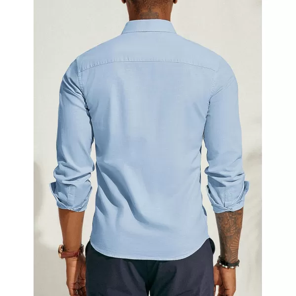 PJ PAUL JONES Men's Linen Shirts Long Sleeve Casual Button Down Shirt Breathable Dress Shirts