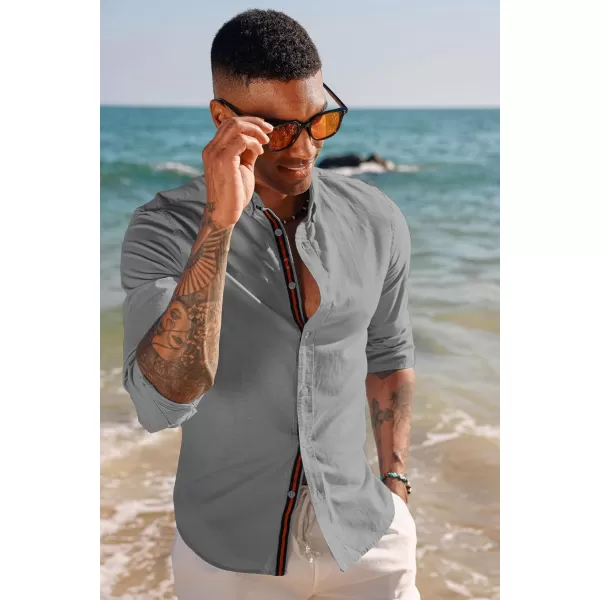 PJ PAUL JONES Men's Linen Shirts Long Sleeve Casual Button Down Shirt Breathable Dress Shirts
