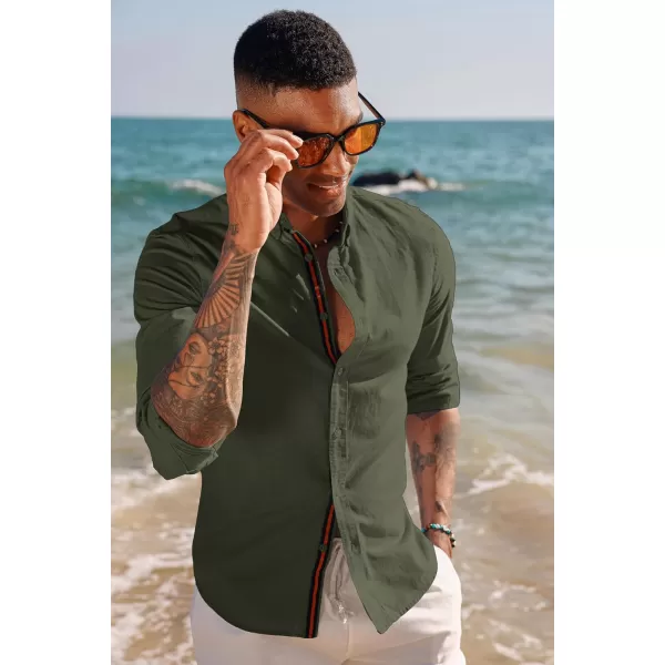 PJ PAUL JONES Men's Linen Shirts Long Sleeve Casual Button Down Shirt Breathable Dress Shirts