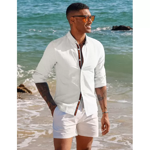 PJ PAUL JONES Men's Linen Shirts Long Sleeve Casual Button Down Shirt Breathable Dress Shirts