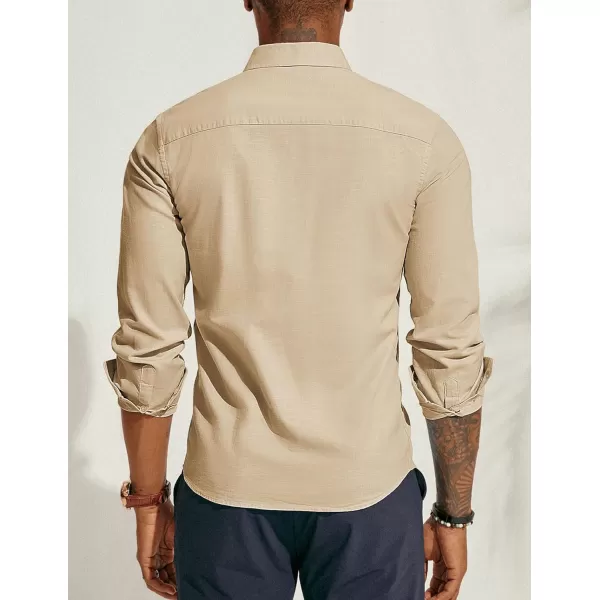PJ PAUL JONES Men's Linen Shirts Long Sleeve Casual Button Down Shirt Breathable Dress Shirts