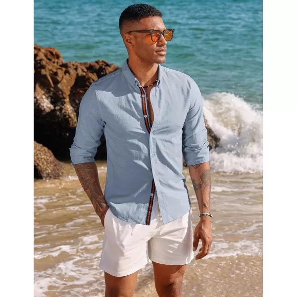 PJ PAUL JONES Men's Linen Shirts Long Sleeve Casual Button Down Shirt Breathable Dress Shirts