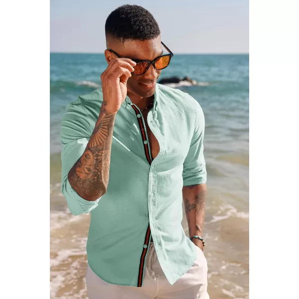 PJ PAUL JONES Men's Linen Shirts Long Sleeve Casual Button Down Shirt Breathable Dress Shirts
