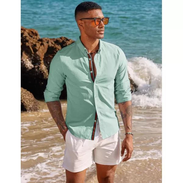 PJ PAUL JONES Men's Linen Shirts Long Sleeve Casual Button Down Shirt Breathable Dress Shirts