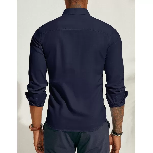 PJ PAUL JONES Men's Linen Shirts Long Sleeve Casual Button Down Shirt Breathable Dress Shirts