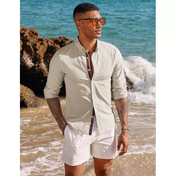 PJ PAUL JONES Men's Linen Shirts Long Sleeve Casual Button Down Shirt Breathable Dress Shirts