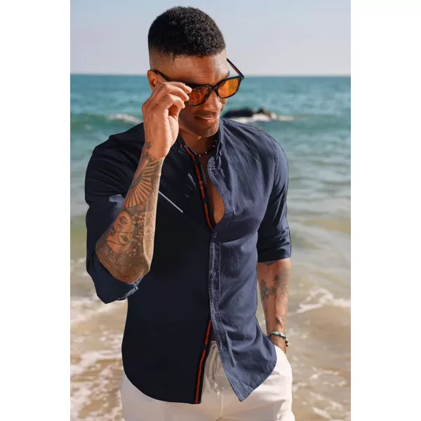 PJ PAUL JONES Men's Linen Shirts Long Sleeve Casual Button Down Shirt Breathable Dress Shirts