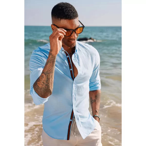 PJ PAUL JONES Men's Linen Shirts Long Sleeve Casual Button Down Shirt Breathable Dress Shirts
