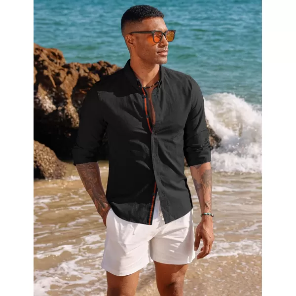 PJ PAUL JONES Men's Linen Shirts Long Sleeve Casual Button Down Shirt Breathable Dress Shirts