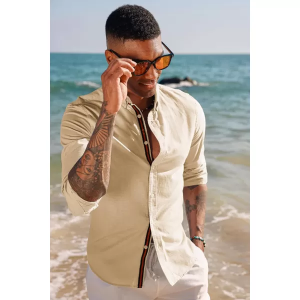 PJ PAUL JONES Men's Linen Shirts Long Sleeve Casual Button Down Shirt Breathable Dress Shirts