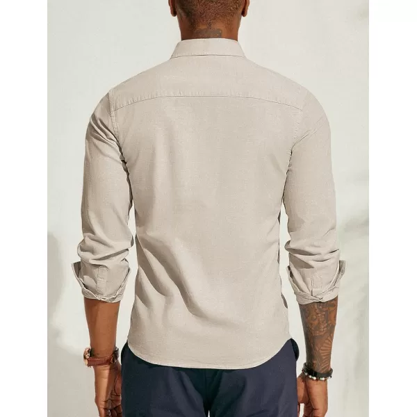 PJ PAUL JONES Men's Linen Shirts Long Sleeve Casual Button Down Shirt Breathable Dress Shirts