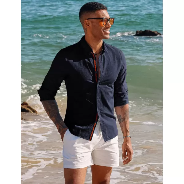 PJ PAUL JONES Men's Linen Shirts Long Sleeve Casual Button Down Shirt Breathable Dress Shirts