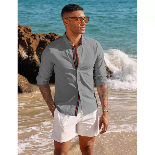 PJ PAUL JONES Men's Linen Shirts Long Sleeve Casual Button Down Shirt Breathable Dress Shirts