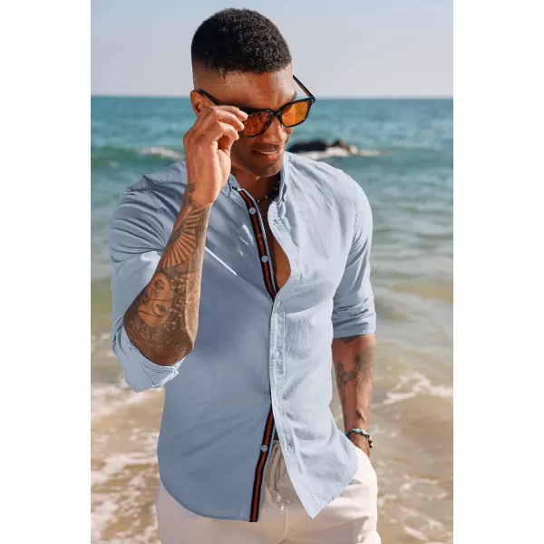 PJ PAUL JONES Men's Linen Shirts Long Sleeve Casual Button Down Shirt Breathable Dress Shirts