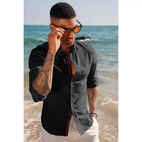 PJ PAUL JONES Men's Linen Shirts Long Sleeve Casual Button Down Shirt Breathable Dress Shirts