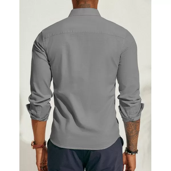 PJ PAUL JONES Men's Linen Shirts Long Sleeve Casual Button Down Shirt Breathable Dress Shirts