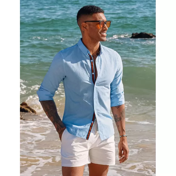PJ PAUL JONES Men's Linen Shirts Long Sleeve Casual Button Down Shirt Breathable Dress Shirts
