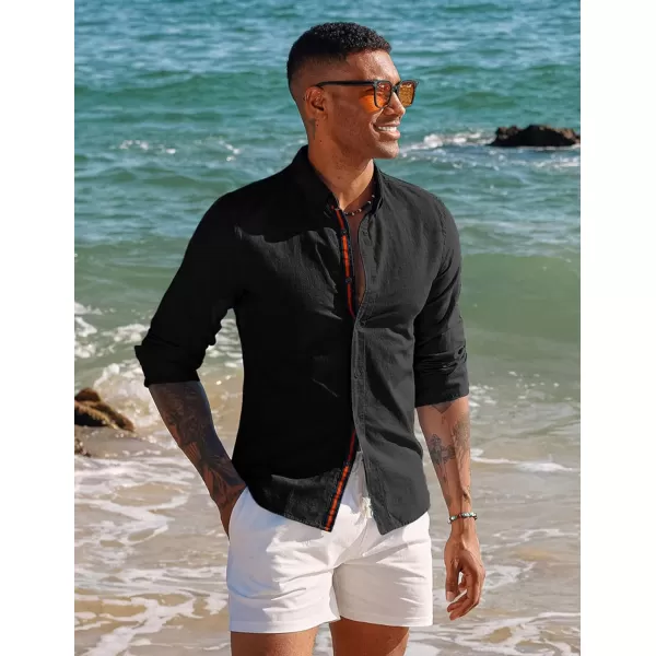 PJ PAUL JONES Men's Linen Shirts Long Sleeve Casual Button Down Shirt Breathable Dress Shirts