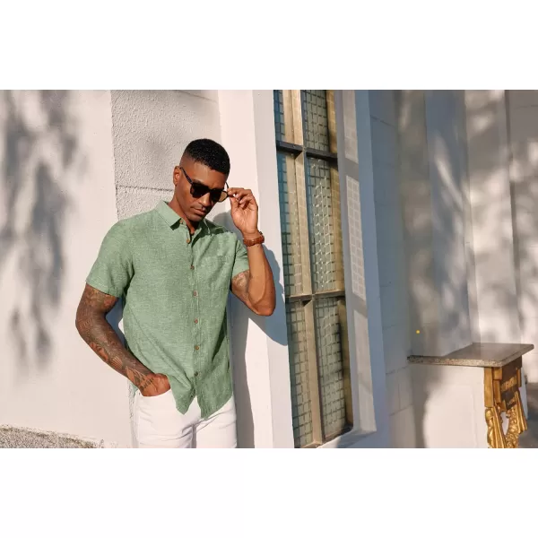 PJ PAUL JONES Men's Linen Shirts Short Sleeve Casual Button Down Shirts Summer Beach Shirt with Pocket